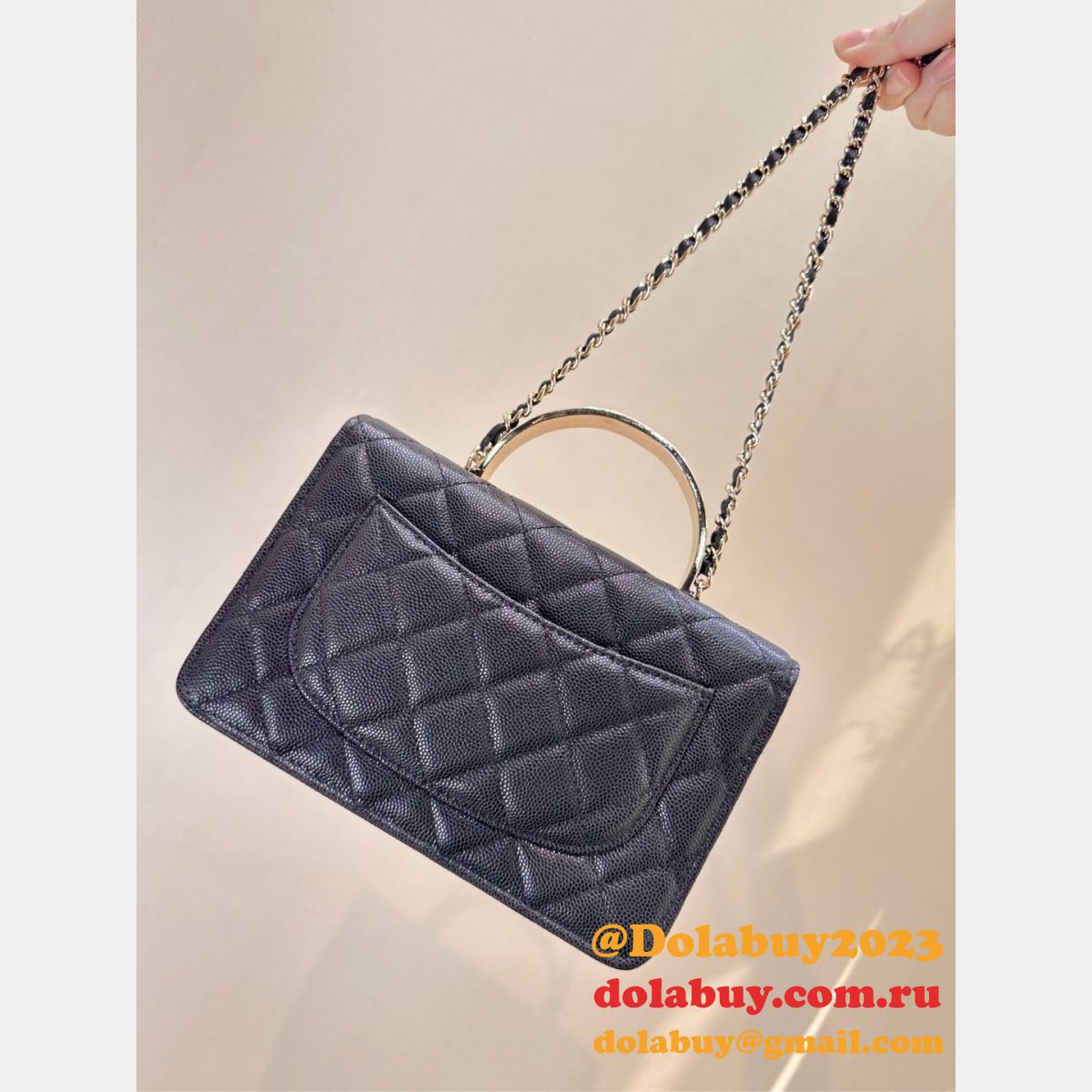 Top Quality Replica Clutch AP4853 Chain Black Handle Bag