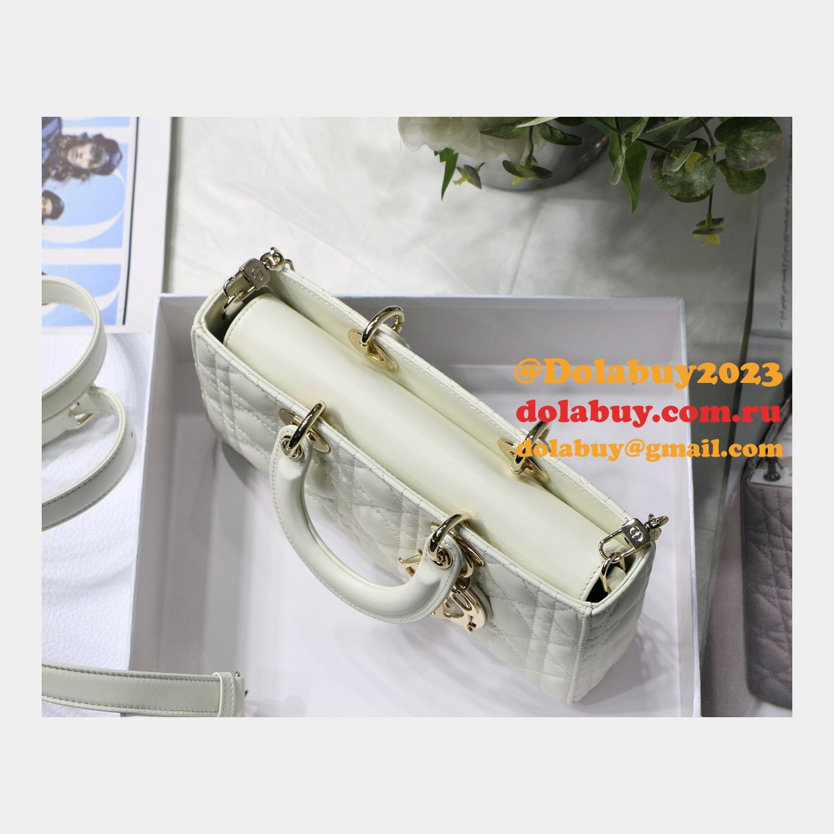 Dior High Quality Replica Black/White Lady Dior Cannage Tech Pouch 26cm