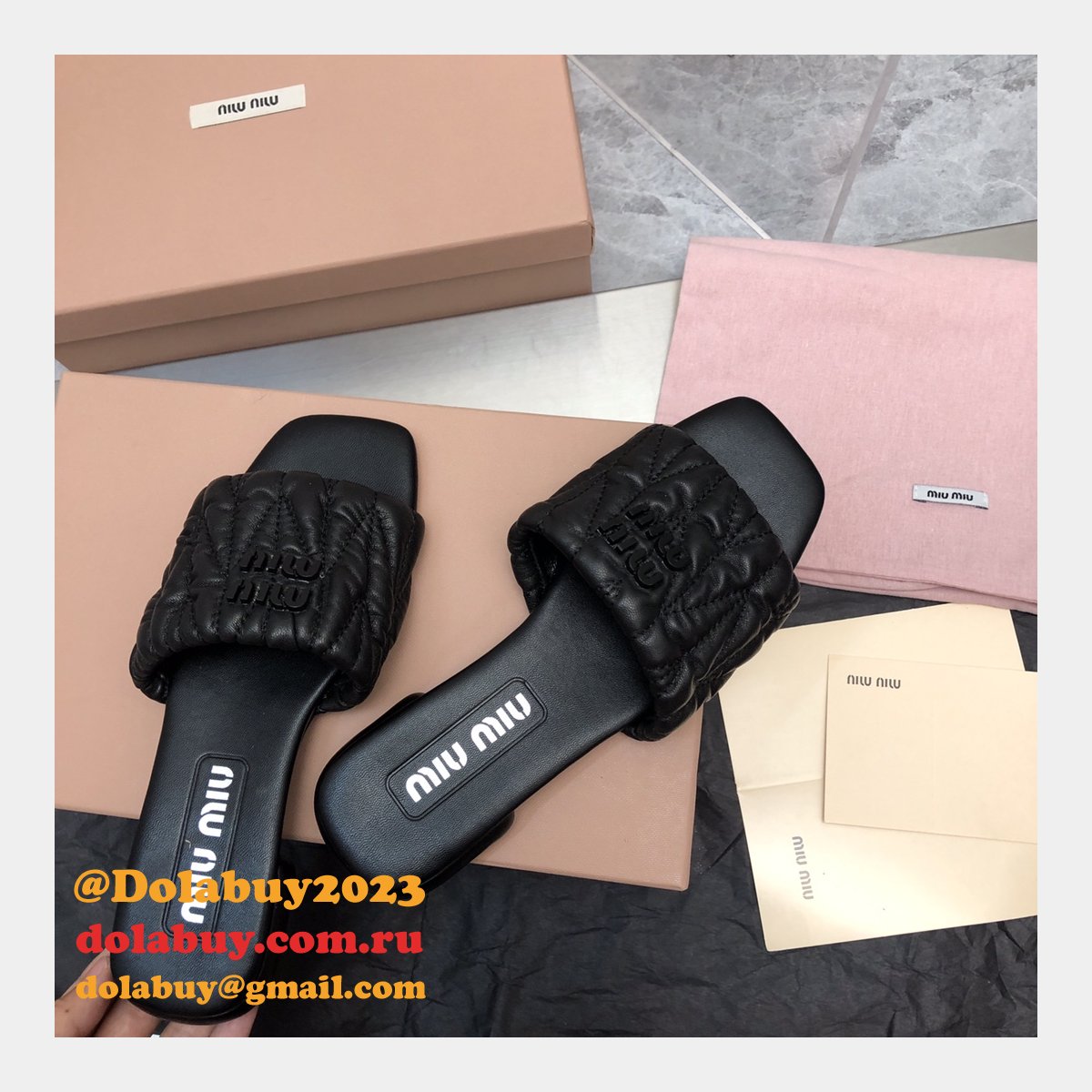 Wholesale Top Quality Miu Miu Copy Flat Sandals and Slippers Shoes