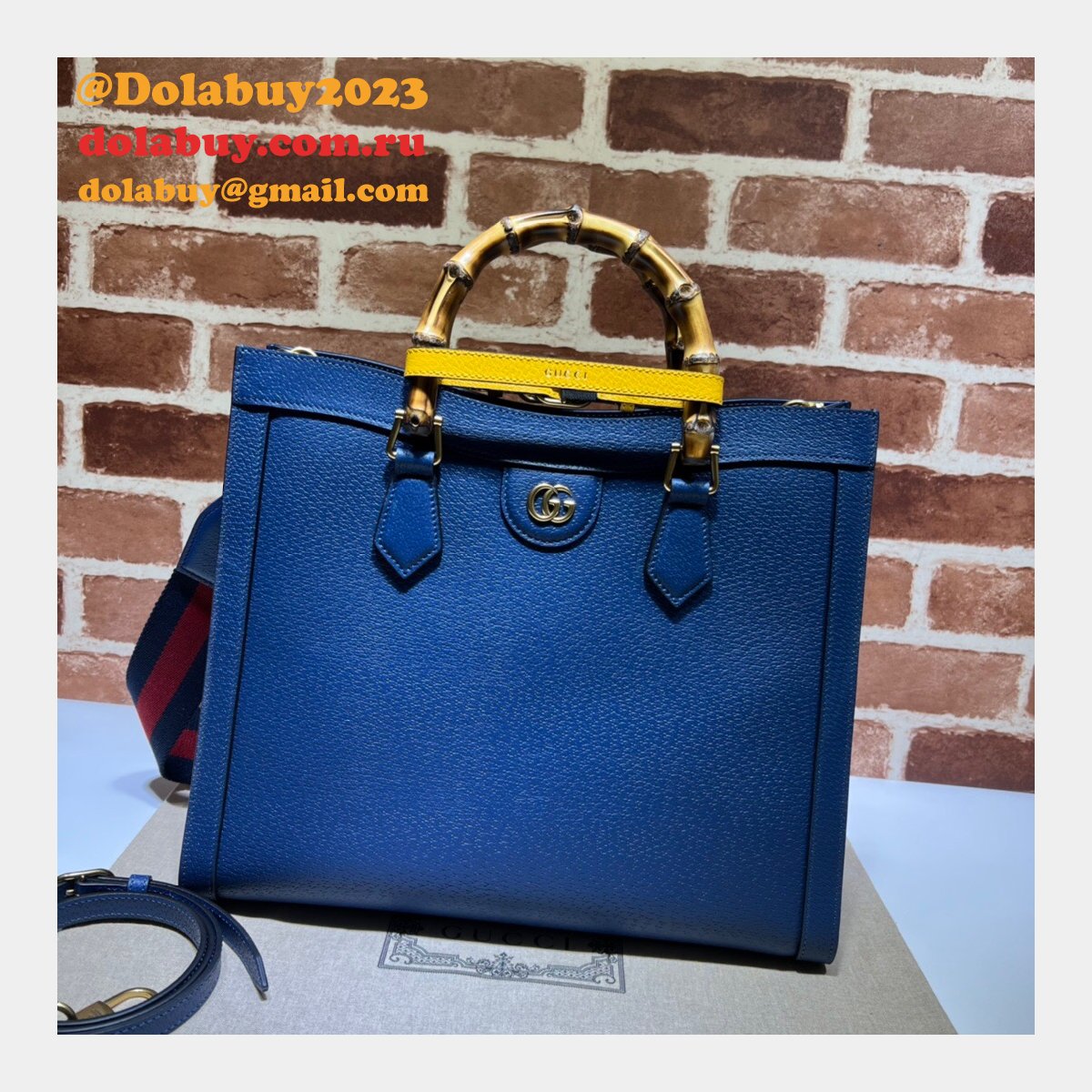 cheap G*u*i diana tote bag 678842 blue/black leather from china