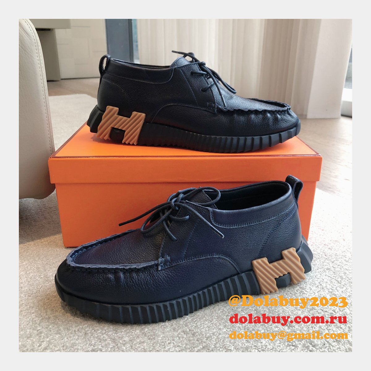 Top Quality hermes men Bouncing leather sneaker