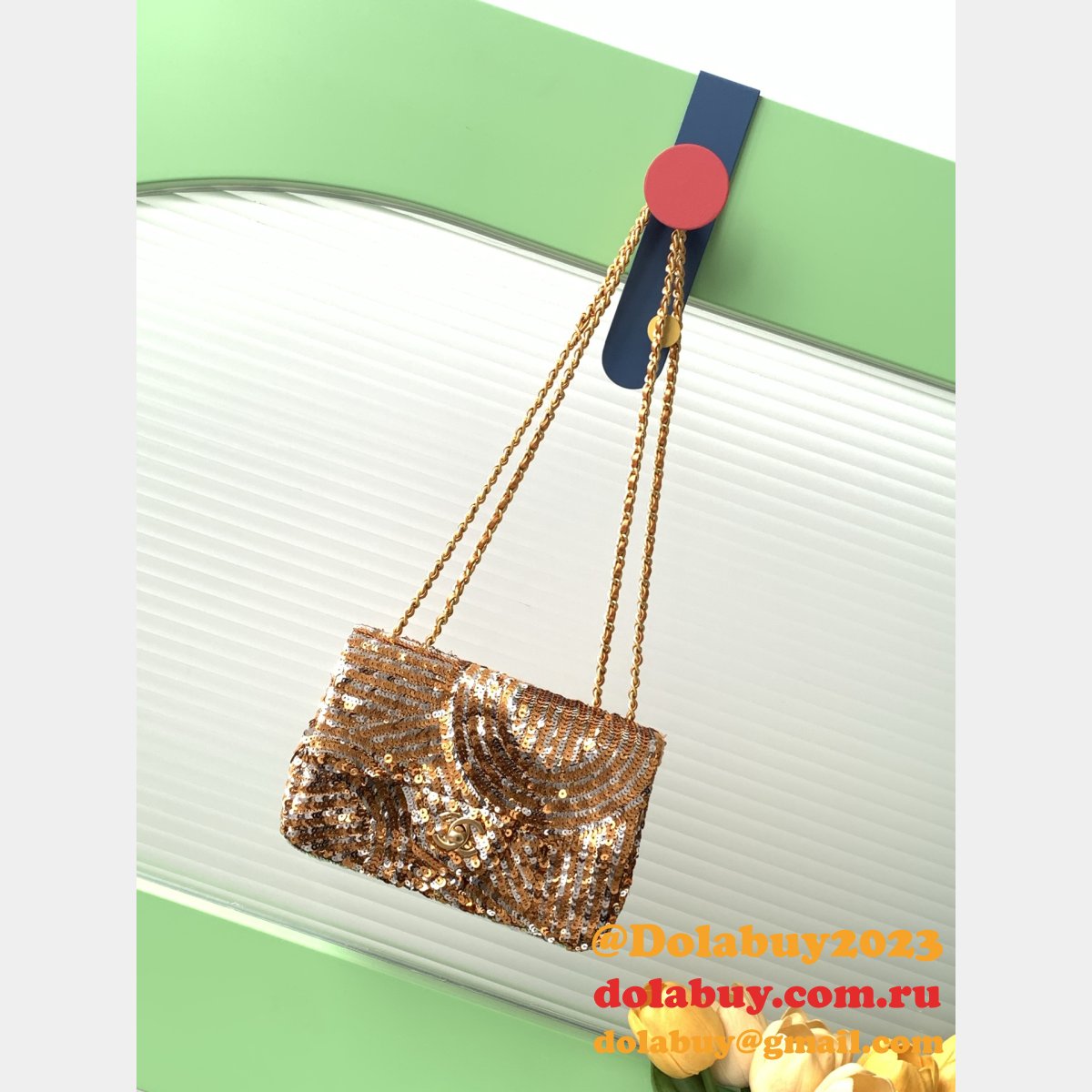 Inspired Best AS4561 Cruise 2024/25 Flap Sequins Gold-Tone Bag