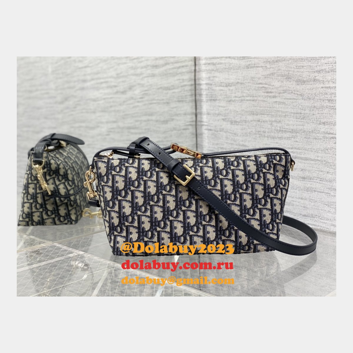 Dior Oblique Jacquard Replica 3103 Diortravel Nomad Pouch Blue
