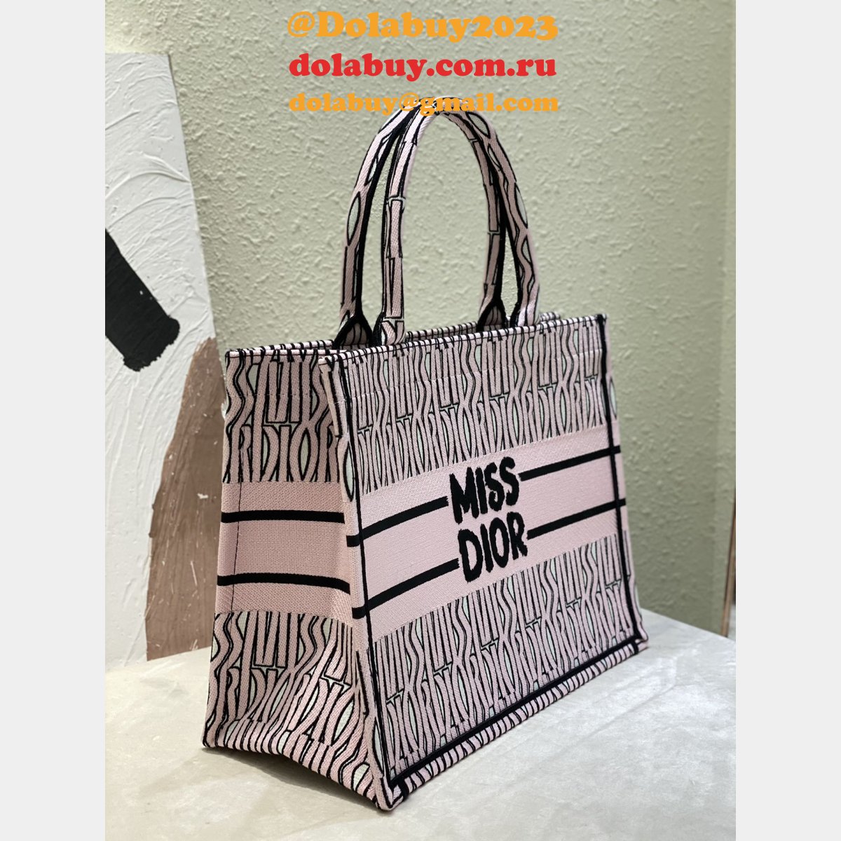 Luxury Miss Dior Allover 1:1 Mirror Book Tote pink