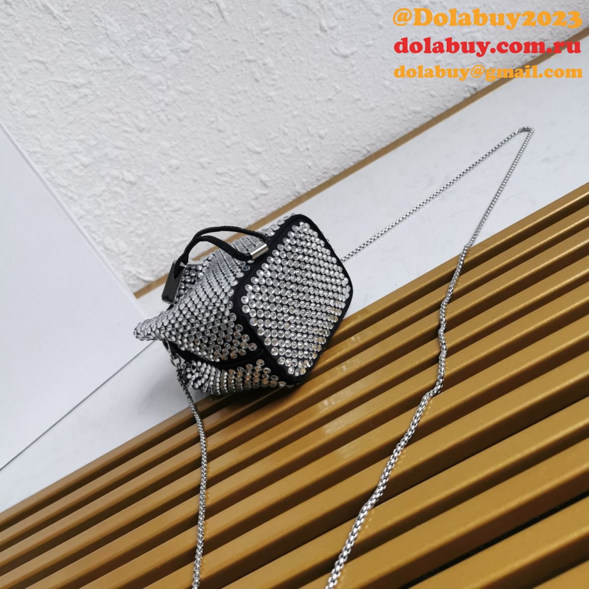 Designer Prada Replicas 1NR016 Crystal Embellished Satin Mini-pouch Bag