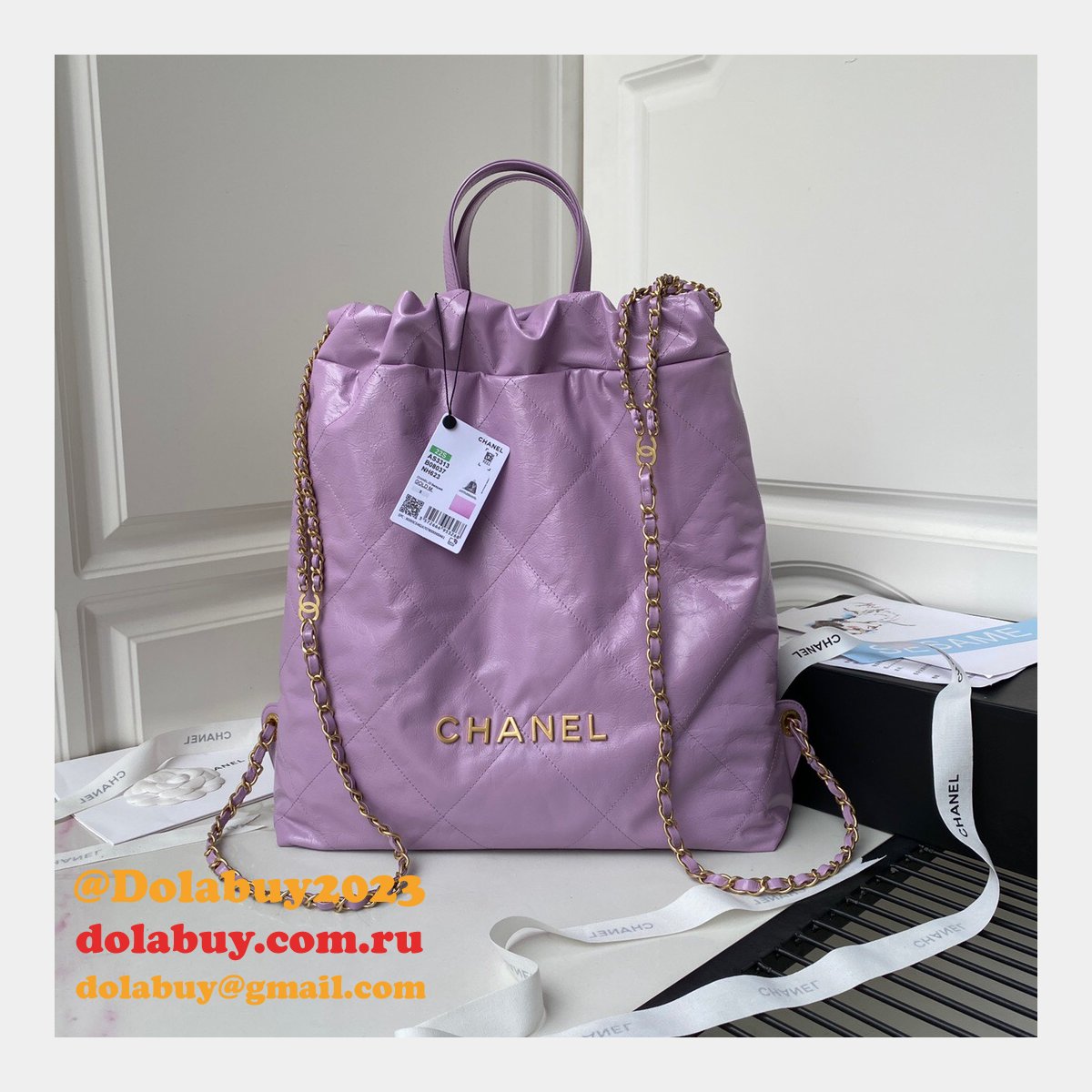 Designer 22 Replica Backpack Shiny Calfskin AS3313 Gold-Tone Metal