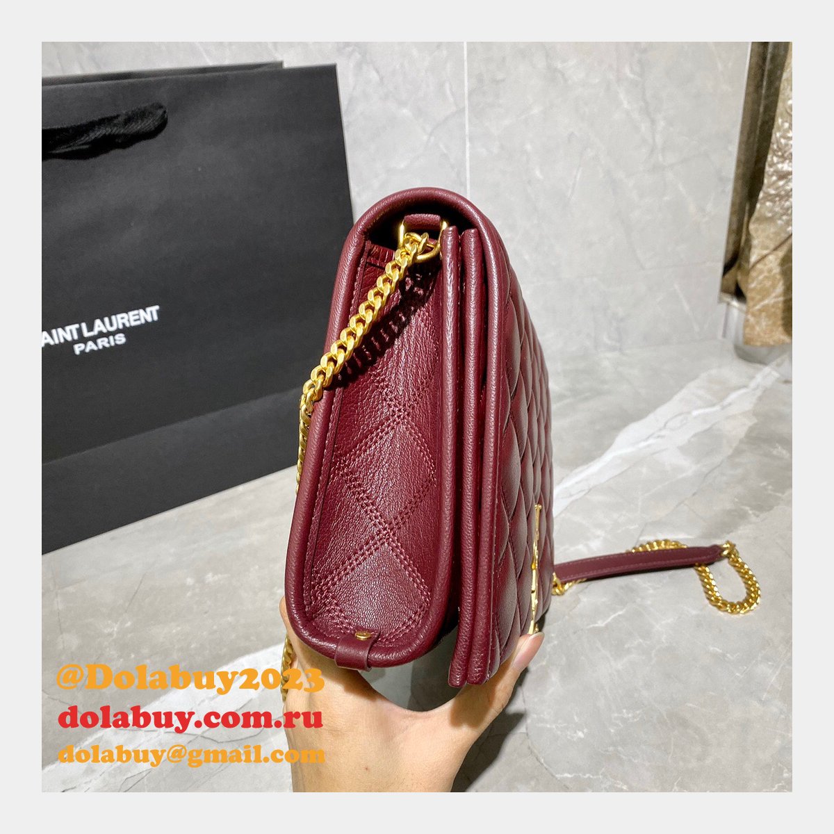 Replicas Saint Laurent Becky Large chain bag in quilted lambskin