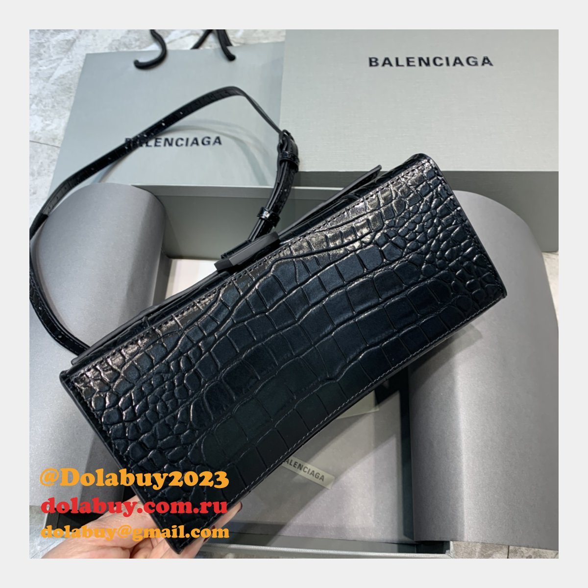 Balenciaga Replica Hourglass Small Top Handle Bag Black