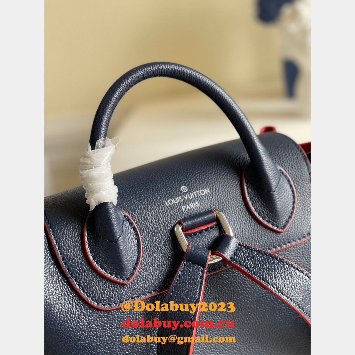 Louis Vuitton M41815 Backpack Lockme Leather NavyBlue/Black/Apricot/Red