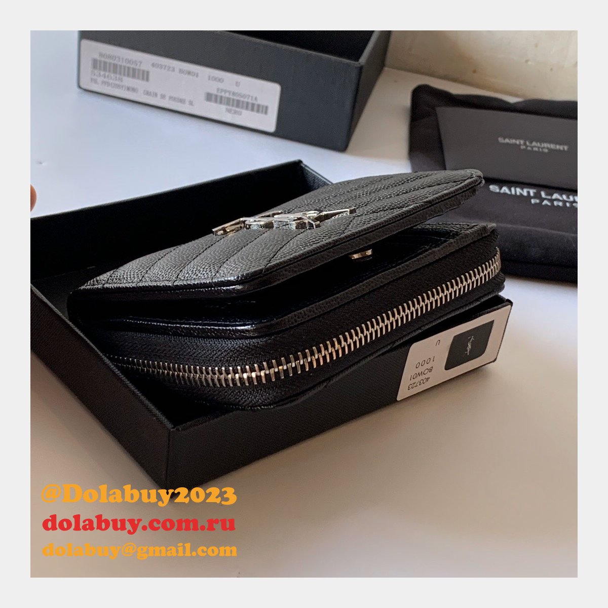 AAA+ Saint Laurent monogram compact zip around wallet black