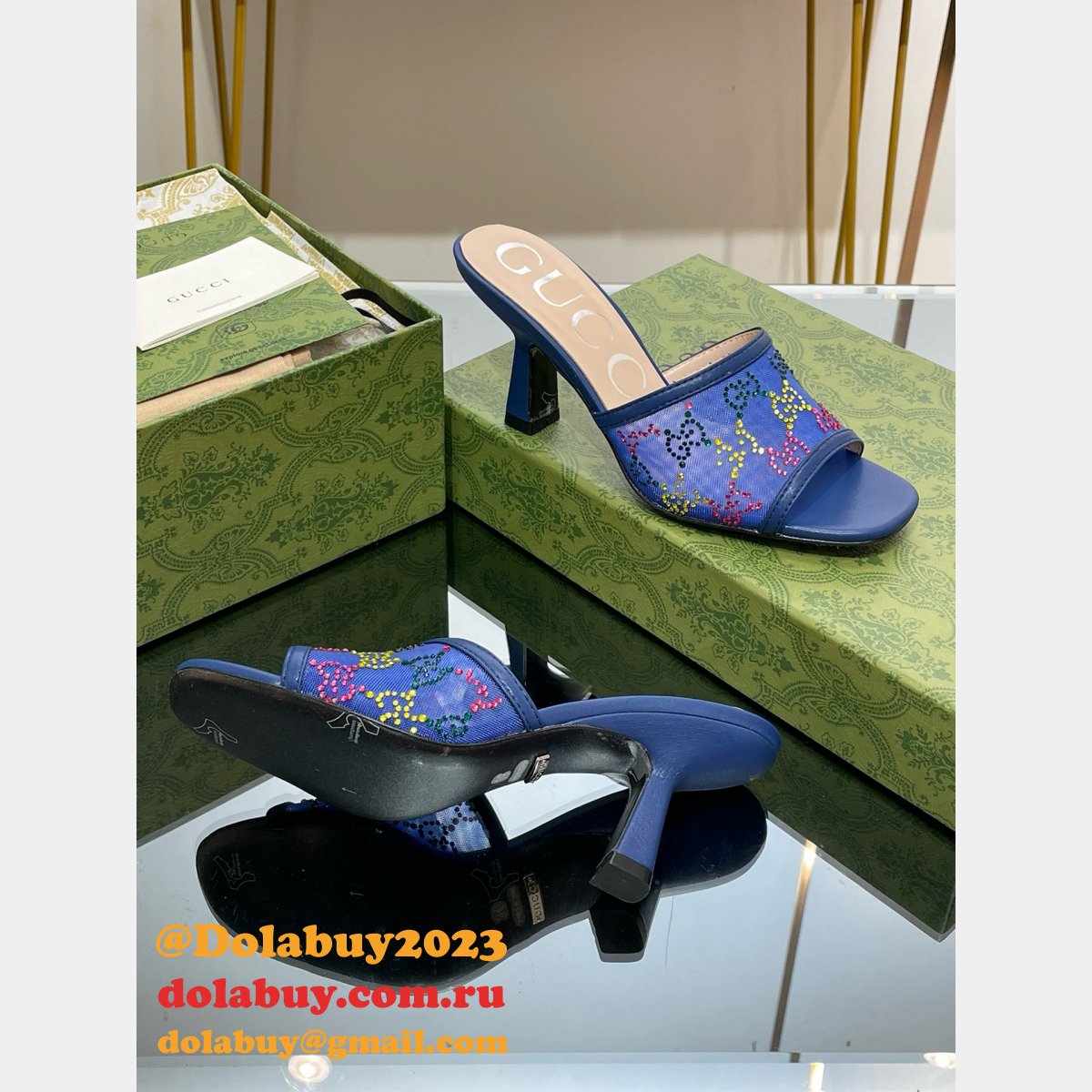 Mid-Heel Slide Sandal Gucci Monogrammed Replica Shoes