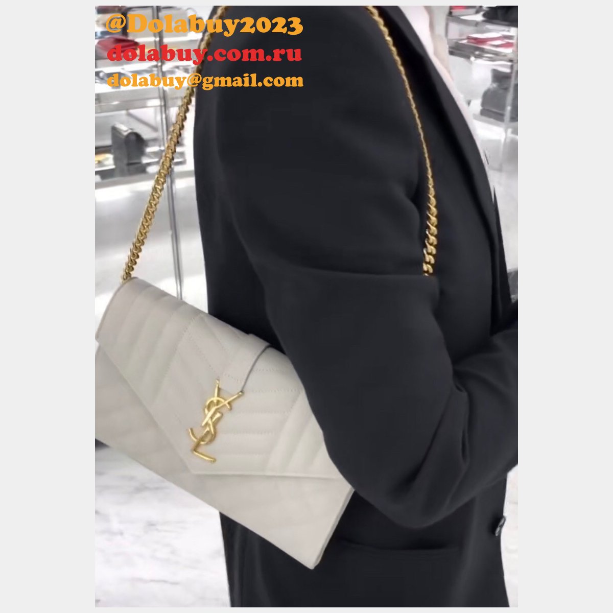 YSL Replica Saint Laurent Envelope Wallet on Chain WOC 620280 White Bag