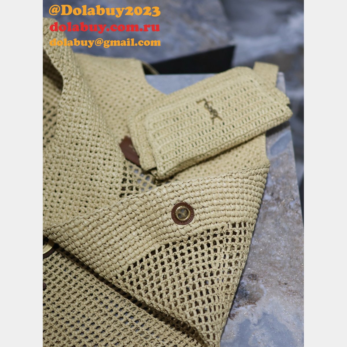 Top Quality YSL I CARE 698651 raffia weaving shopping bag