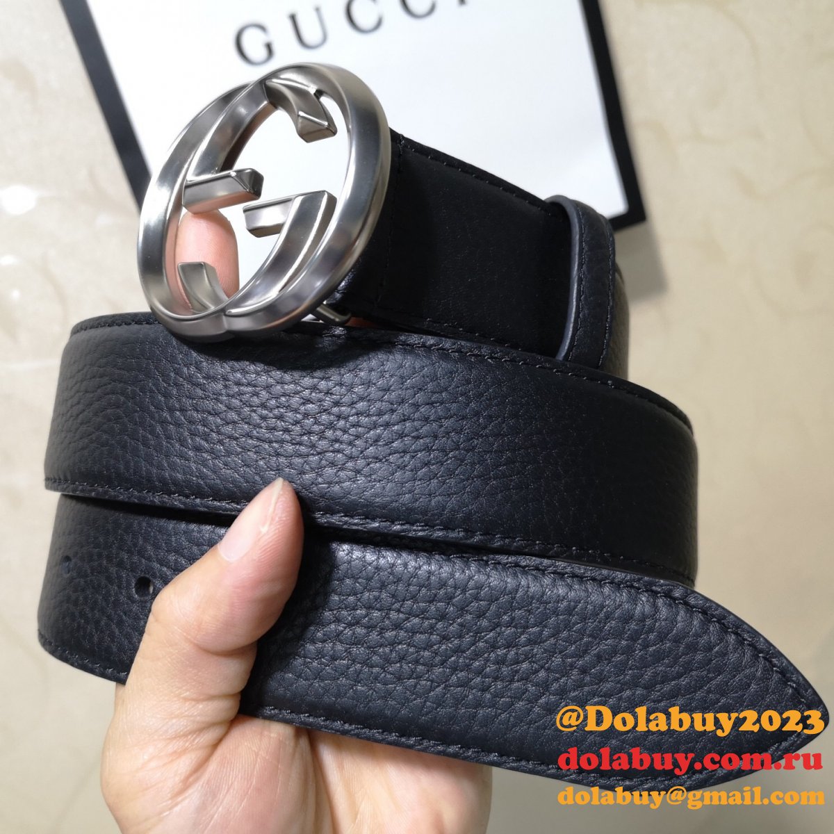 G*u*i belt with double g buckle 38mm-5 uk black