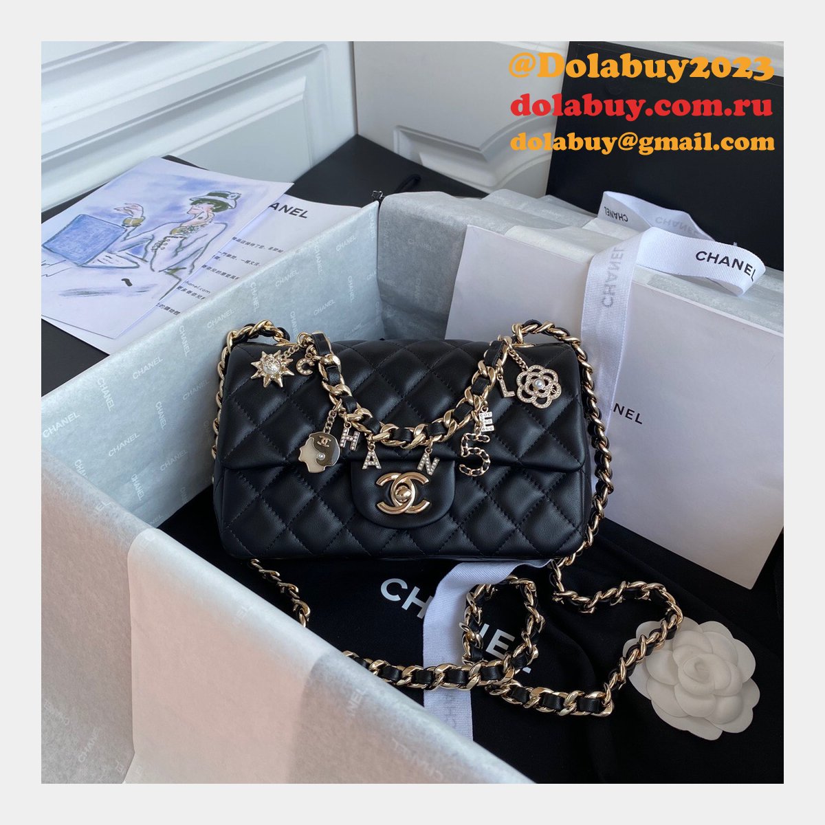 CC Replica Lambskin & Gold-Tone Metal AS2326 20cm Flap Bag