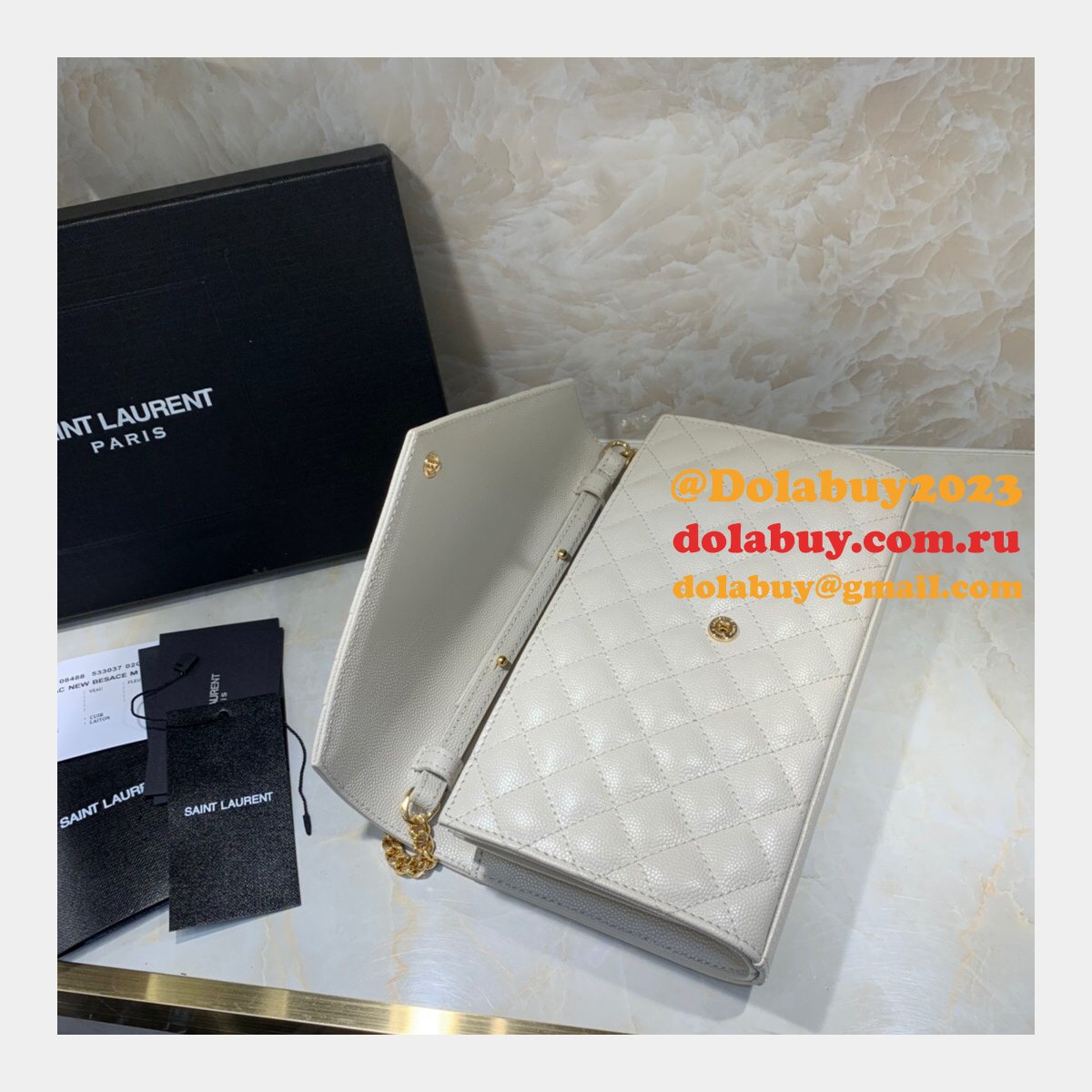 YSL Replica Saint Laurent Envelope Wallet on Chain WOC 620280 White Bag