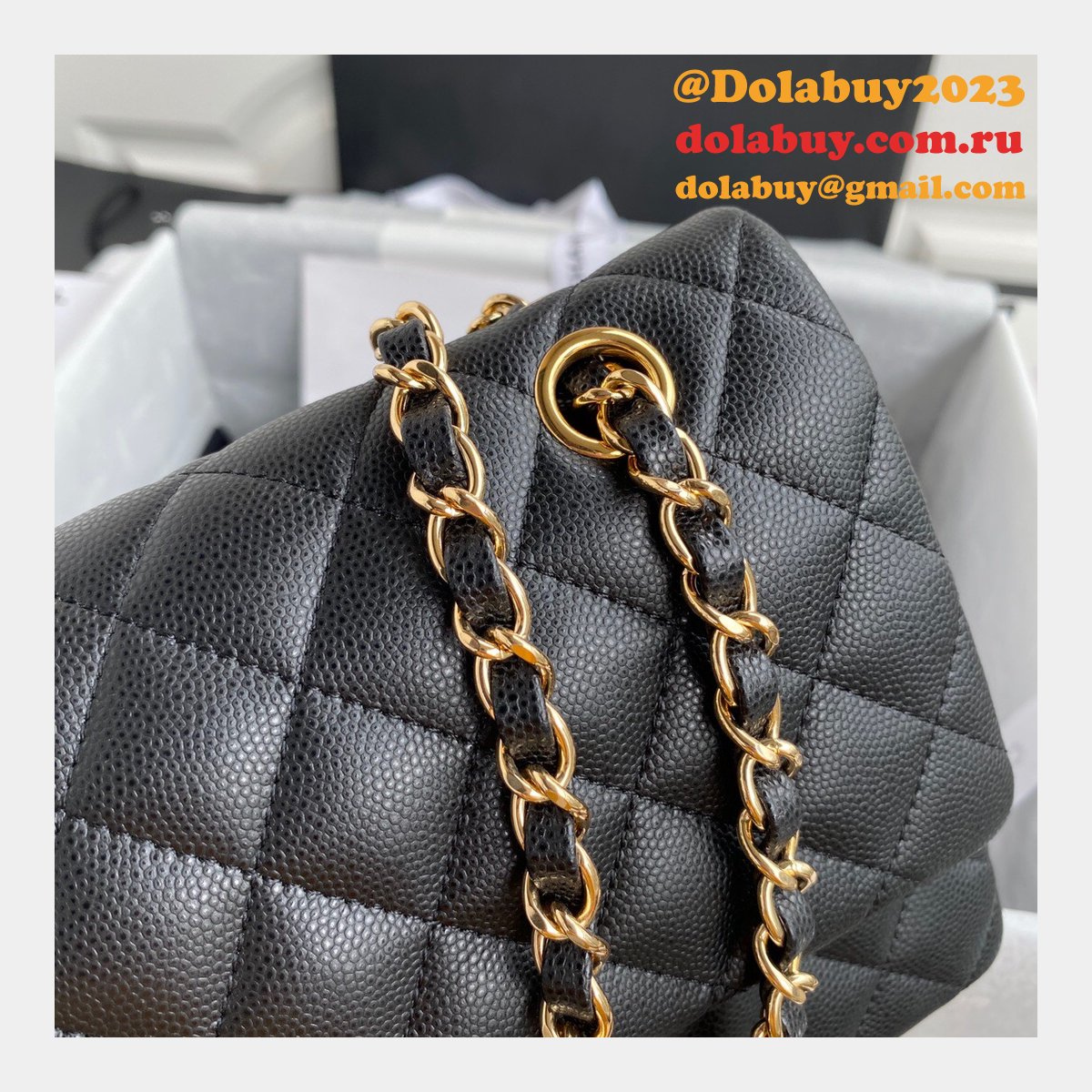 CC Replica 25.5CM Classic Flap Bag Caviar Leather Black A01112