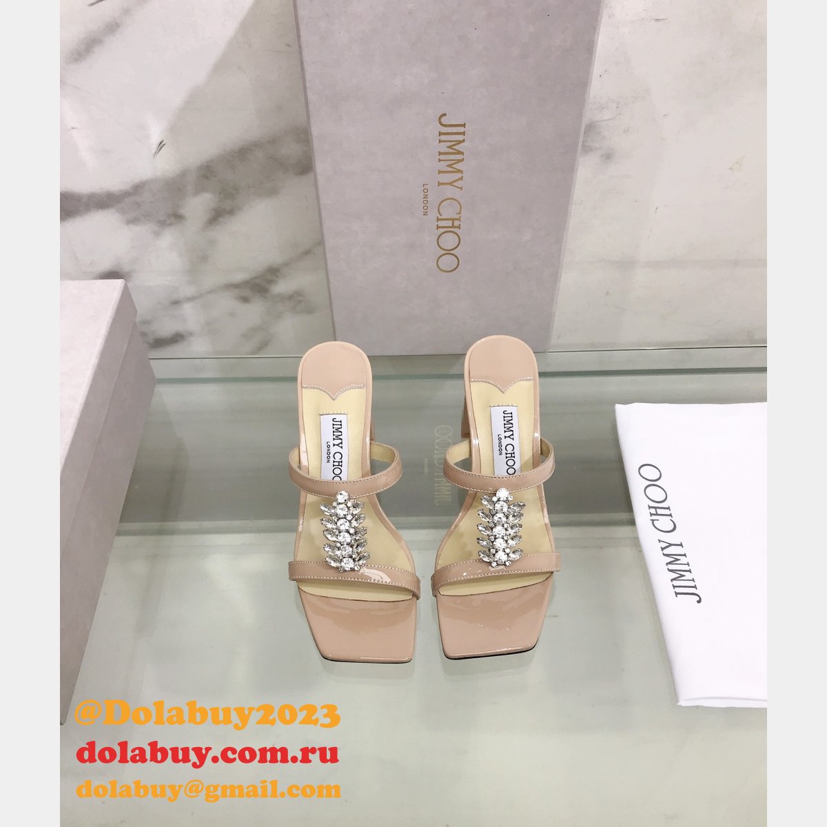 Top Designer Flat Sandals Jimmy Choo Heel 7 cm High Replica Shoes