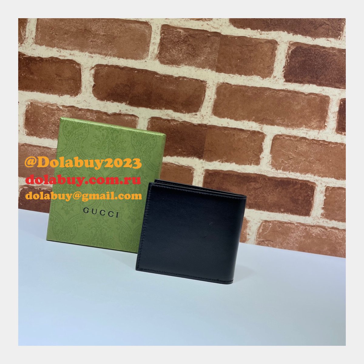 G*u*i fake 428726 china black leather gg marmont large bi-fold wallet