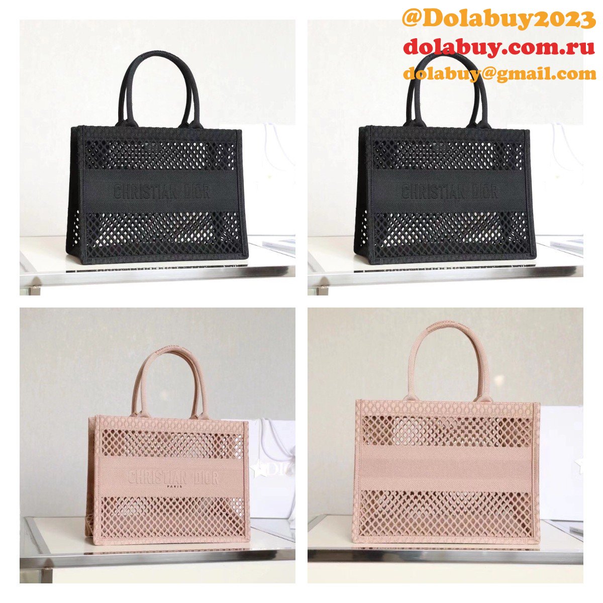 Buy Sell Designer Replica Dior CD Book Tote Pink/Black Bags