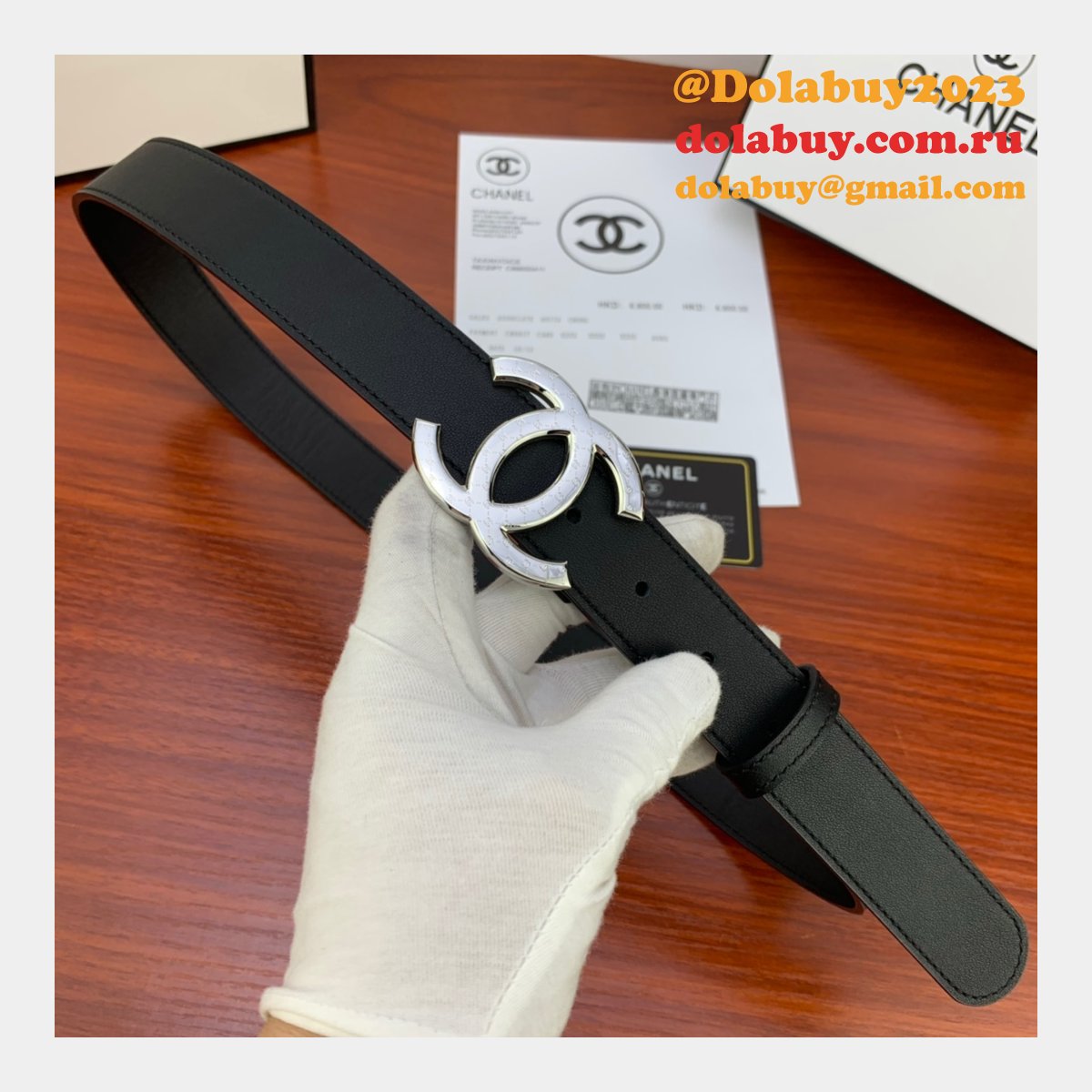 Cheap Replica CC Double C Belt Black Width 3.4cm 1145