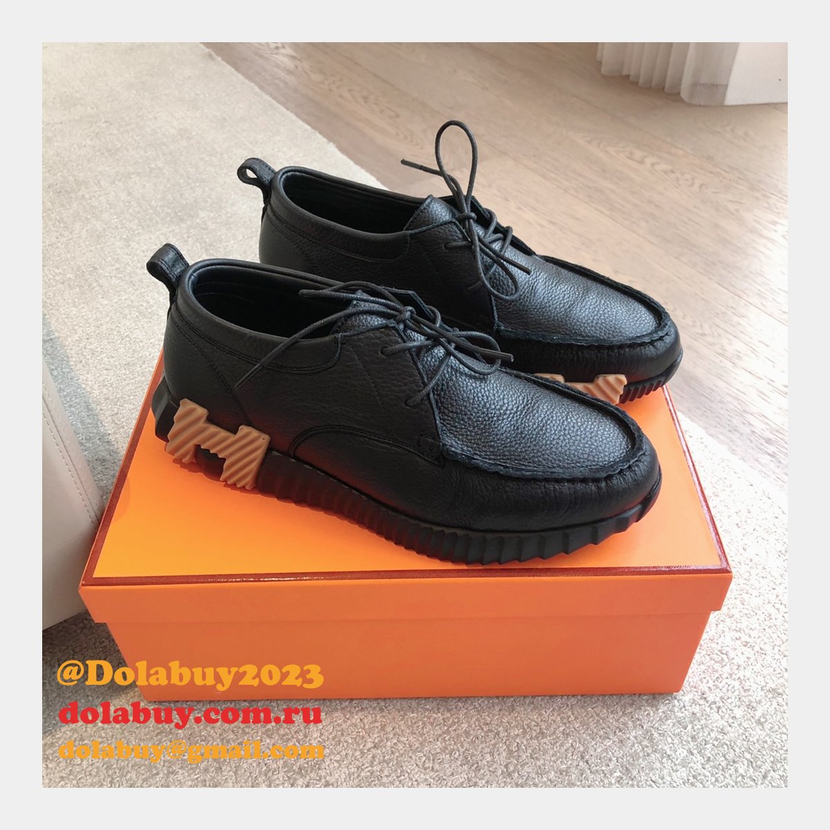 Top Quality hermes men Bouncing leather sneaker