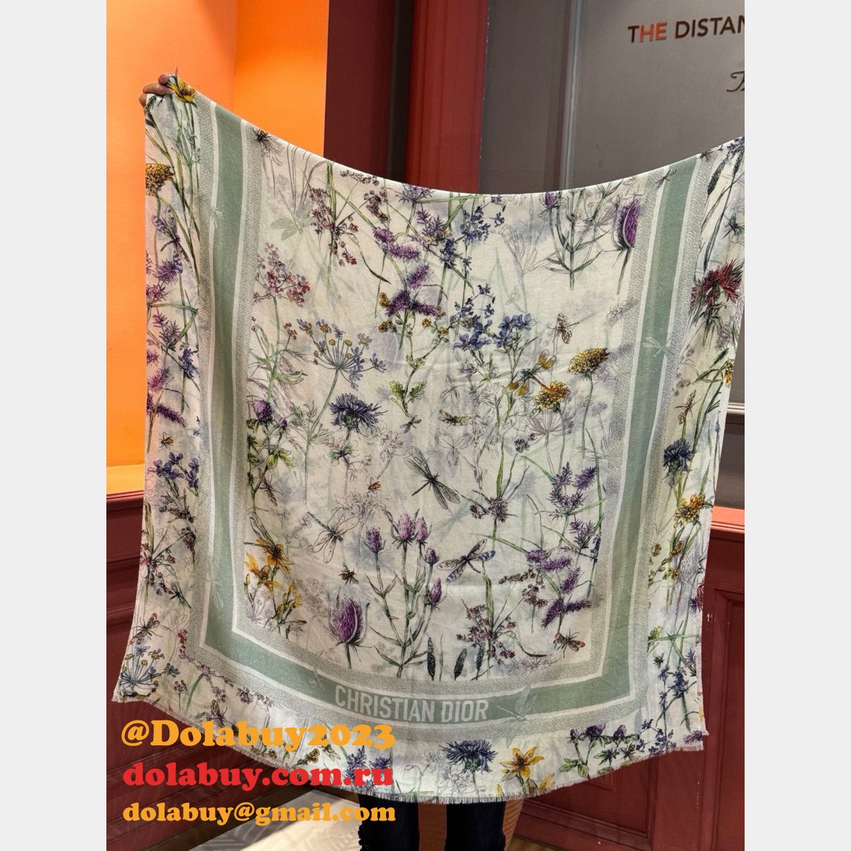 Luxury Dior Sun Goddess Silver Silk Scarf