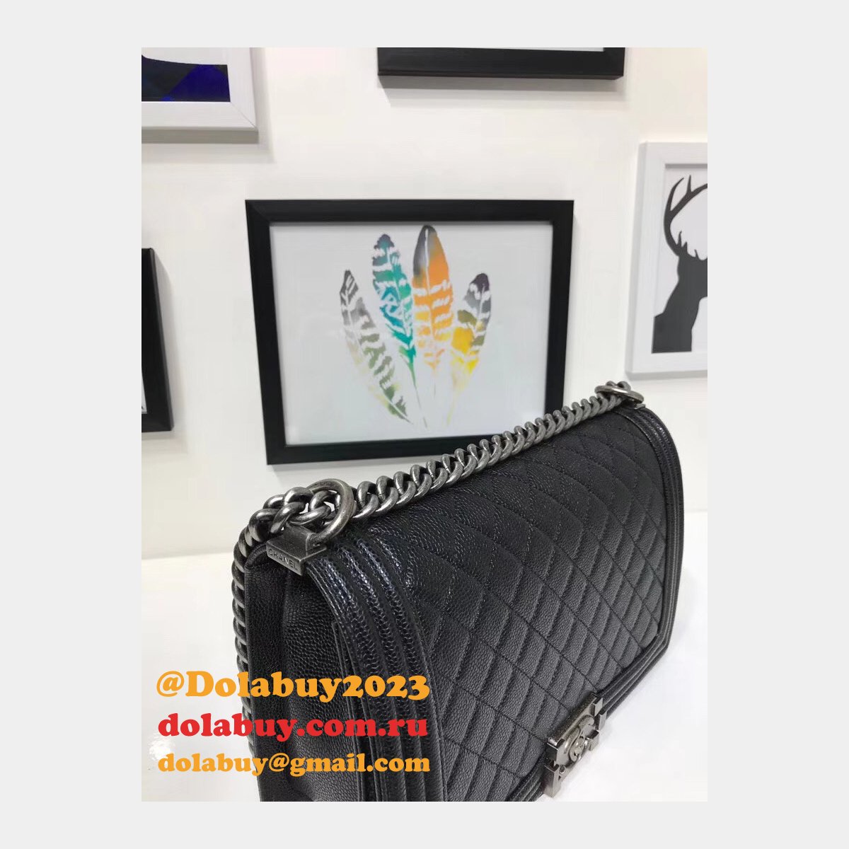 Top Quality CC Le Boy Cheap Mall Black Bags Caviar 28cm