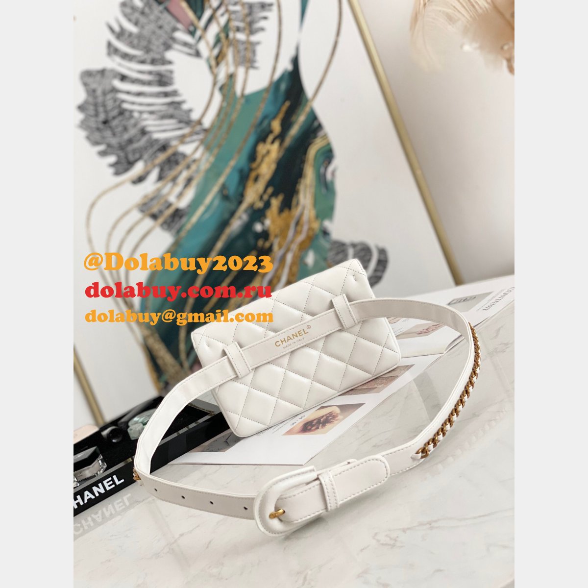 Fashion 1:1 Belt Replica Bag 99009 Lambskin & Gold Metal