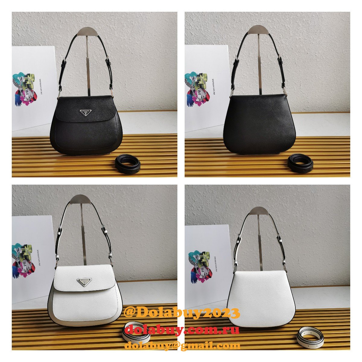 High Quality Prada Cleo Brushed Knockoff Leather Shoulder Bag