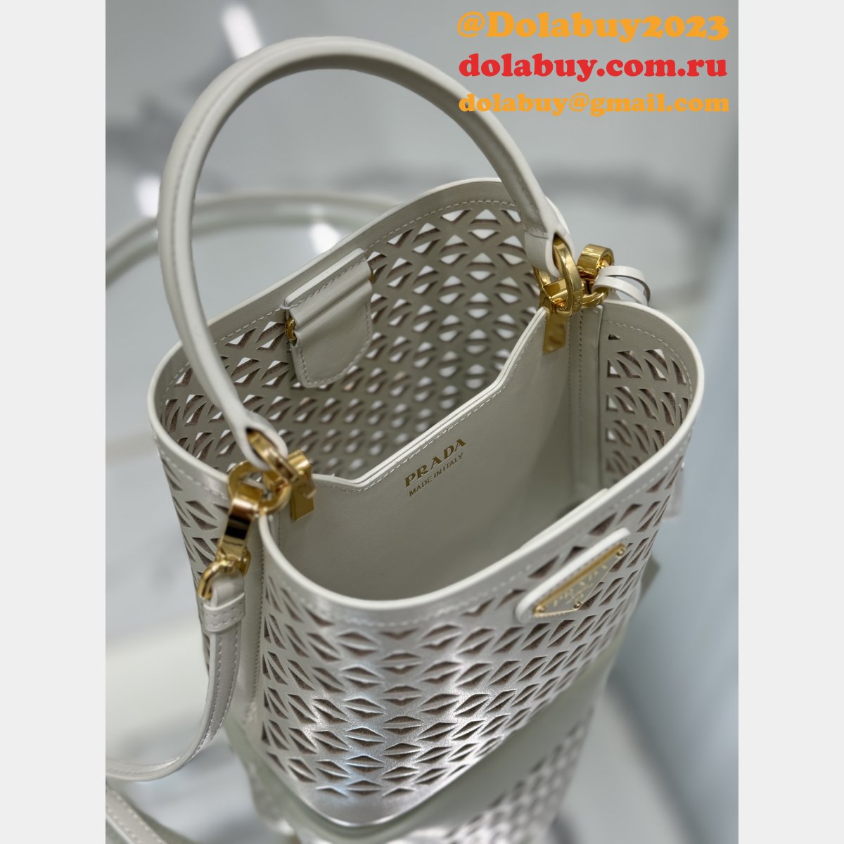 Luxury Prada Saffiano hollow basket women bag