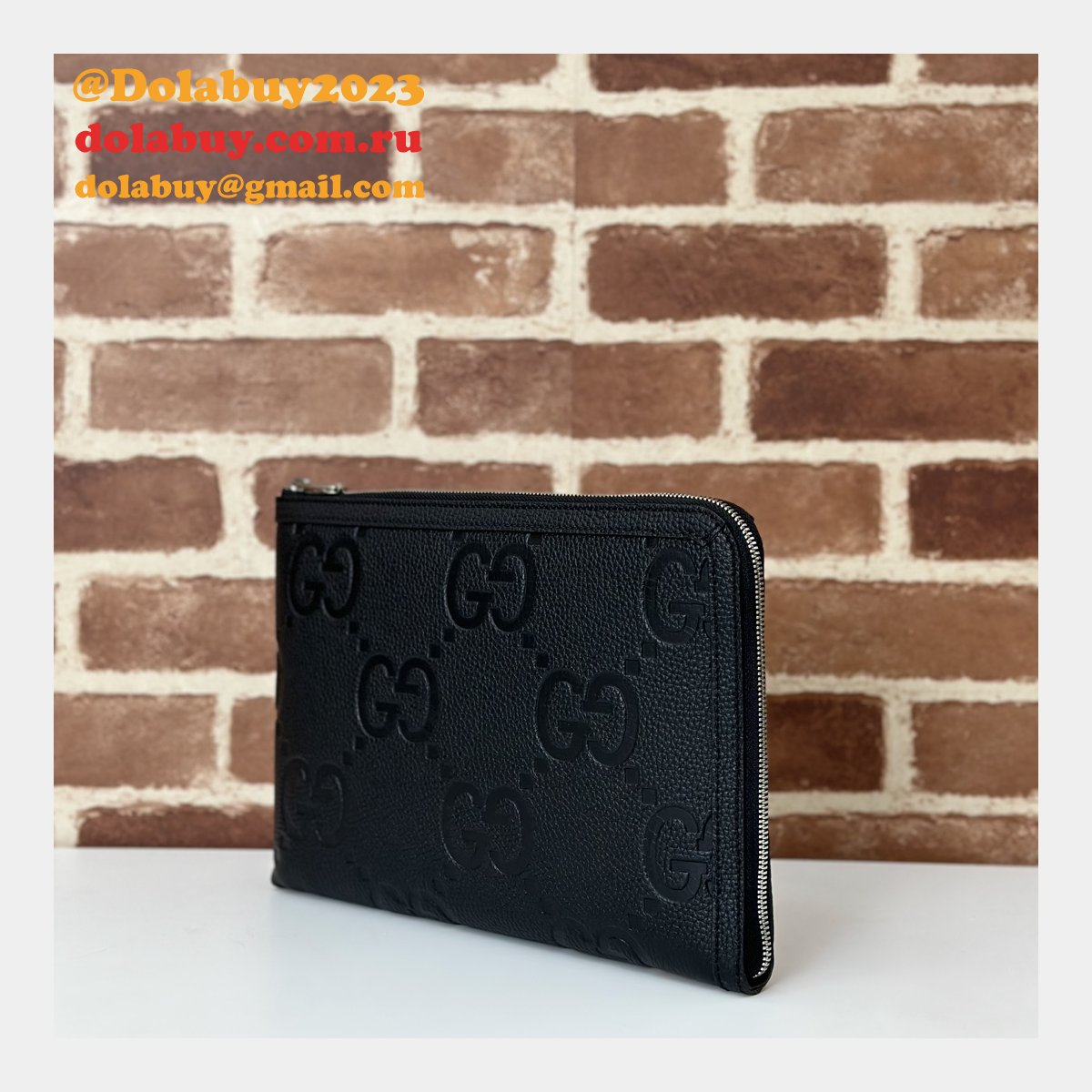 replicas G*u*i 794085 jumbo gg pouches travel document case mens black bag