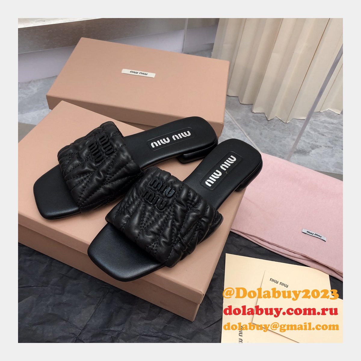 Wholesale Top Quality Miu Miu Copy Flat Sandals and Slippers Shoes