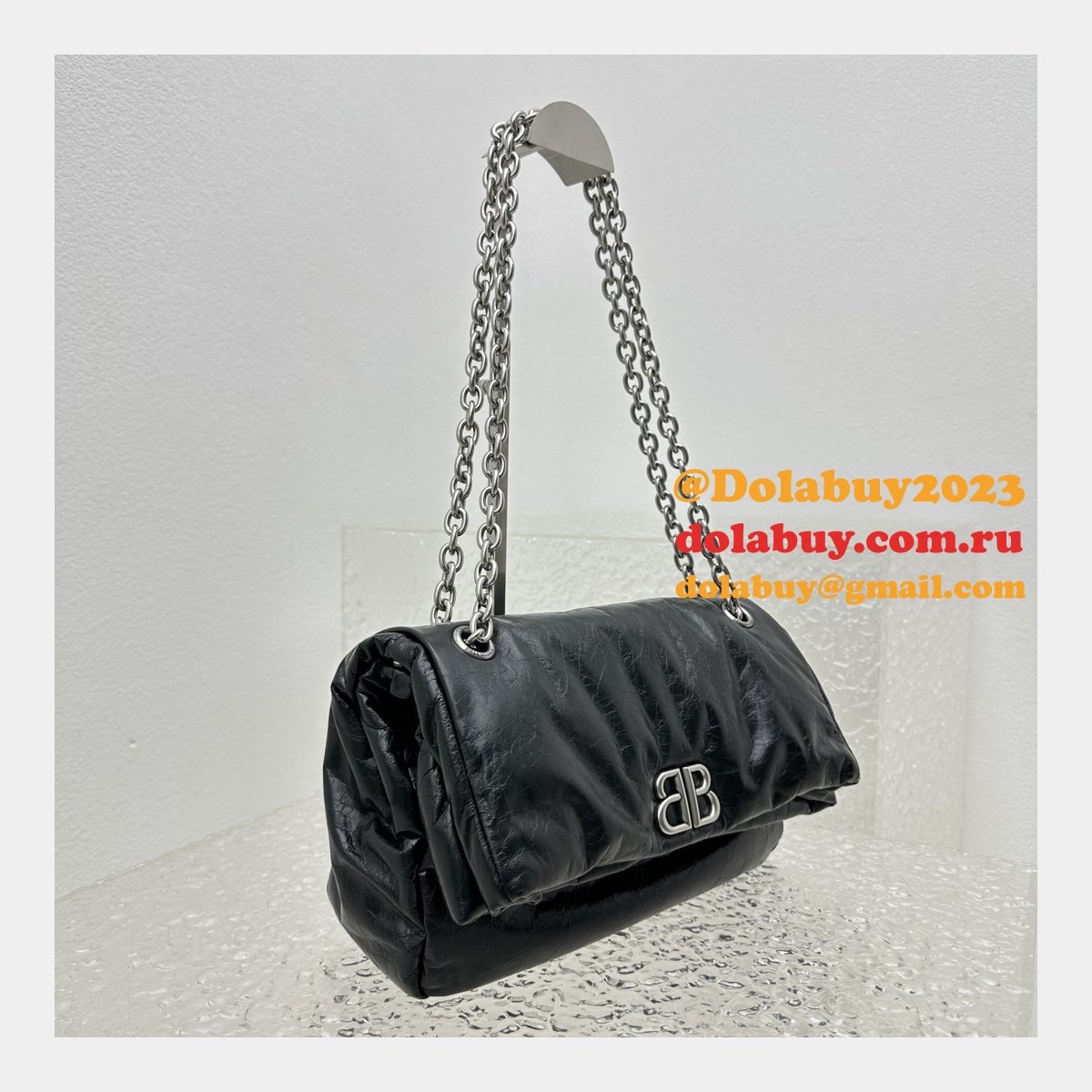Top Quality Best Balenciaga Le Monaco Wax Leather Chain Bag