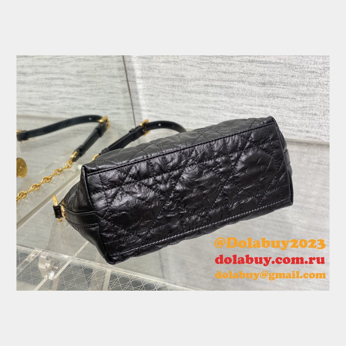 Christian Dior Perfect Fake 3106 Diorstar Hobo Chain Black Macrocannage Crinkled