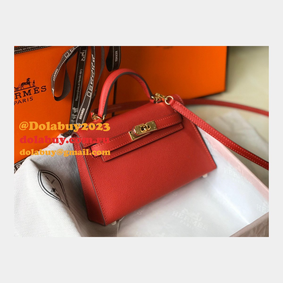 Replica Hermes Red Mini Kelly Handbag Epsom leather