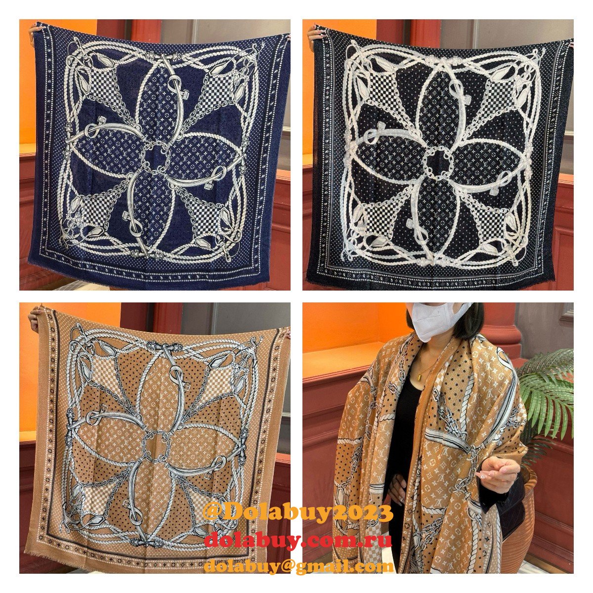 Luxury Fashion LV Silver Cashmere