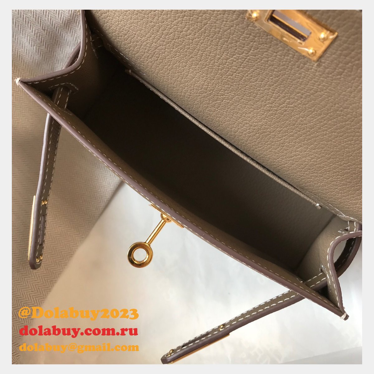 Replica Hermes Mini Kelly Epsom leather Earthy Gray Bags