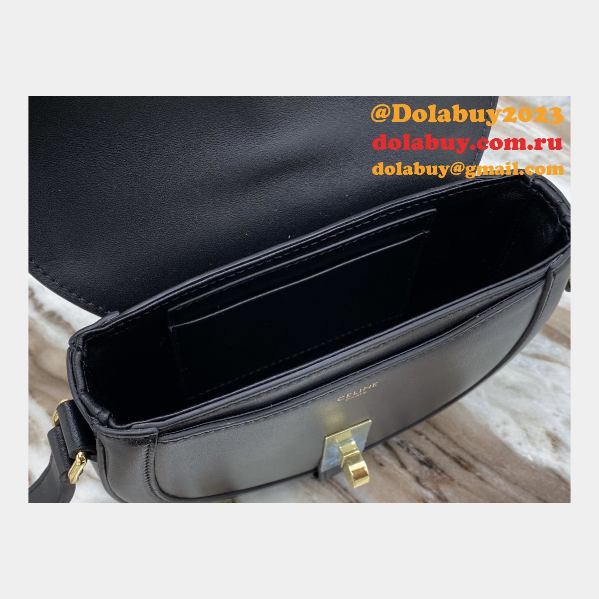 Celine Replica Small Besace 16 Bag Black satinated calfskin