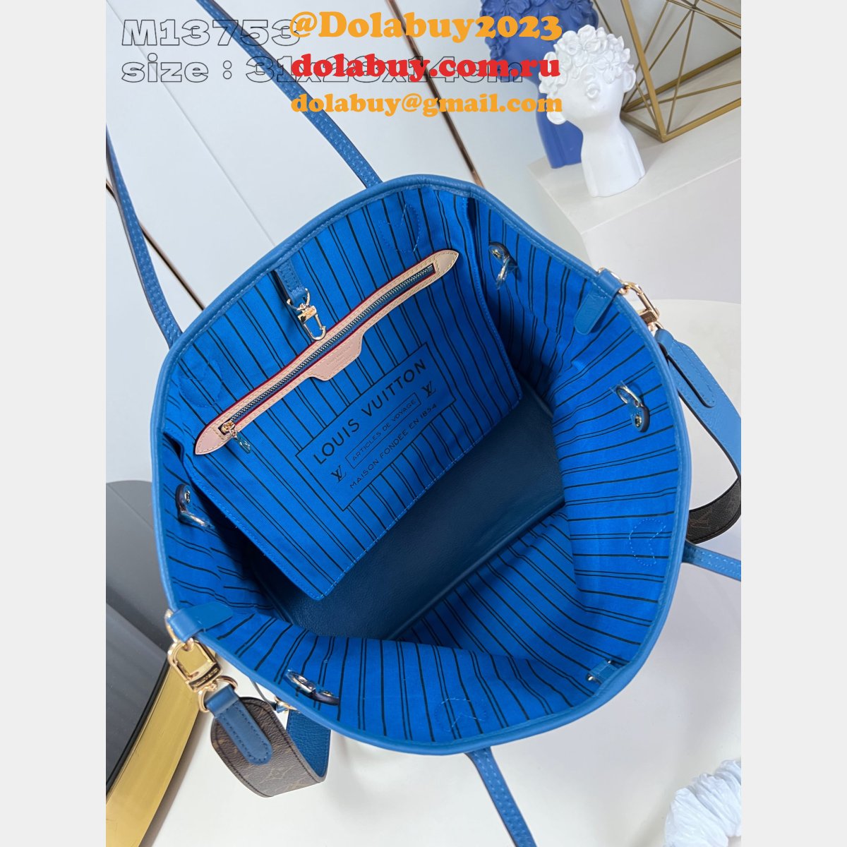 Louis Vuitton Knockoff M13753 Neverfull Bandouliére Blue Bag