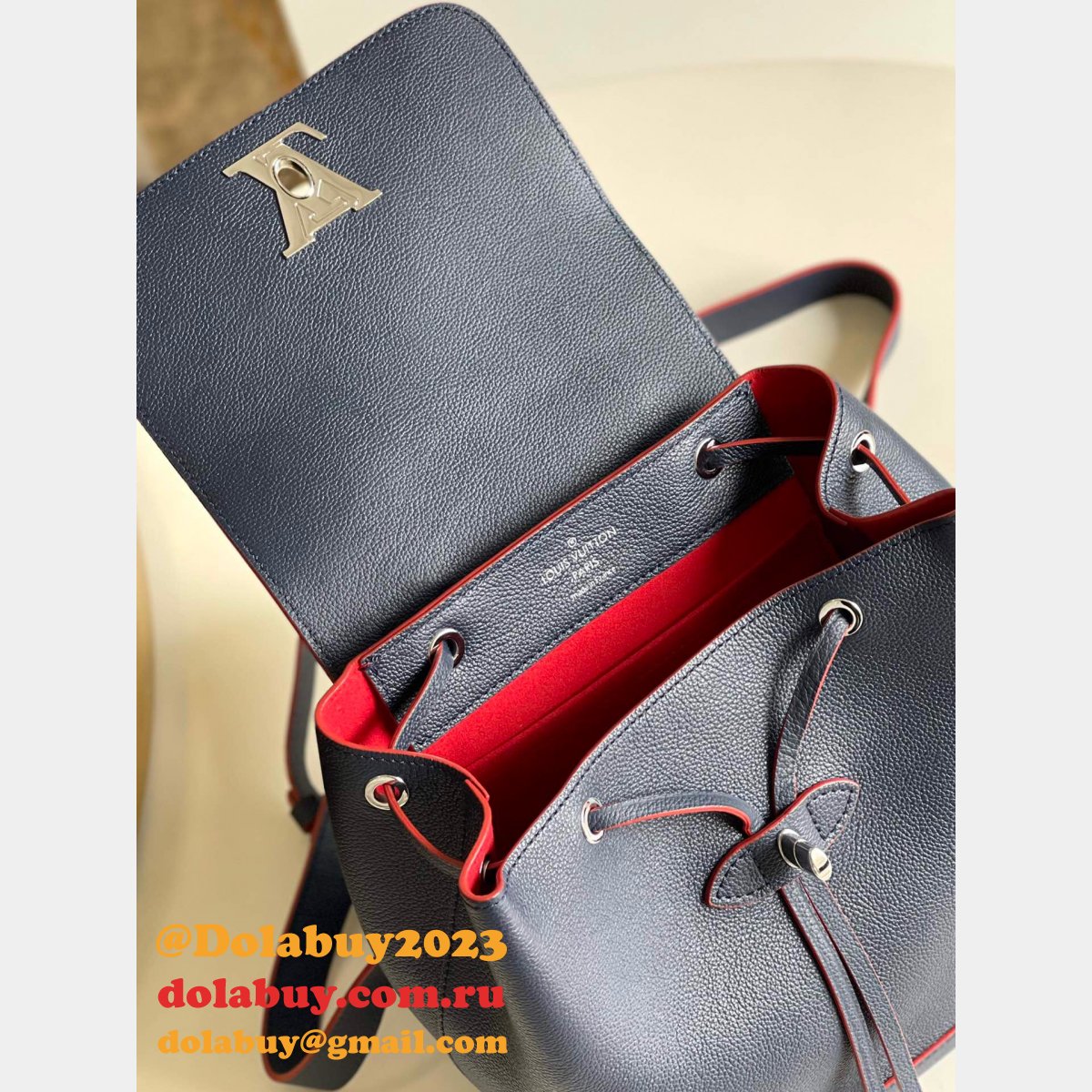 Louis Vuitton M41815 Backpack Lockme Leather NavyBlue/Black/Apricot/Red