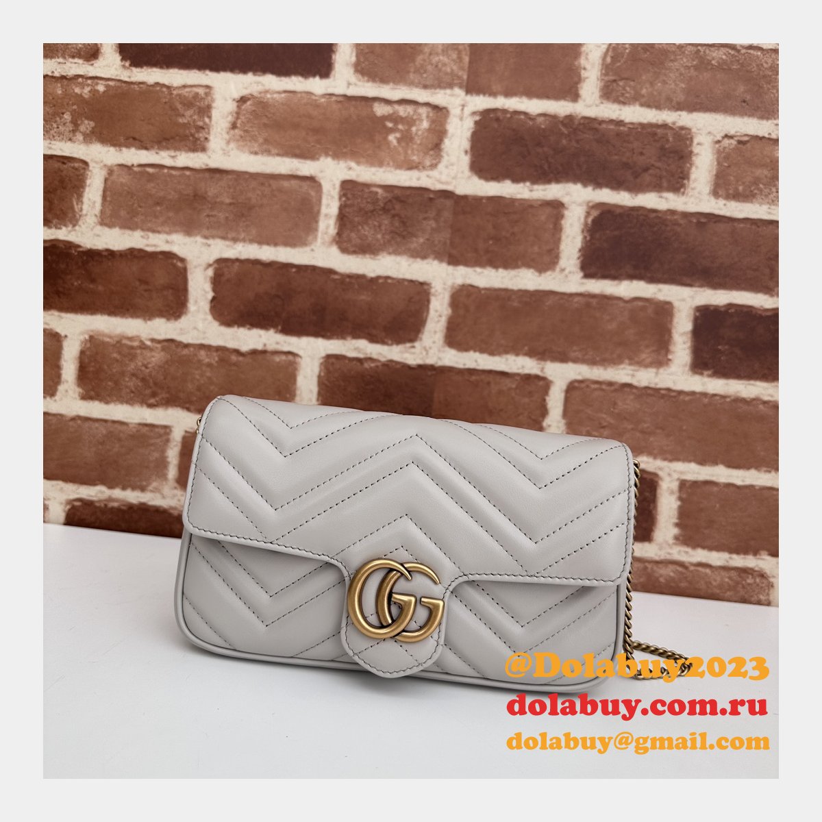 Designer Crossbody Gucci Copy 751526 GG Marmont Light-Grey Bag