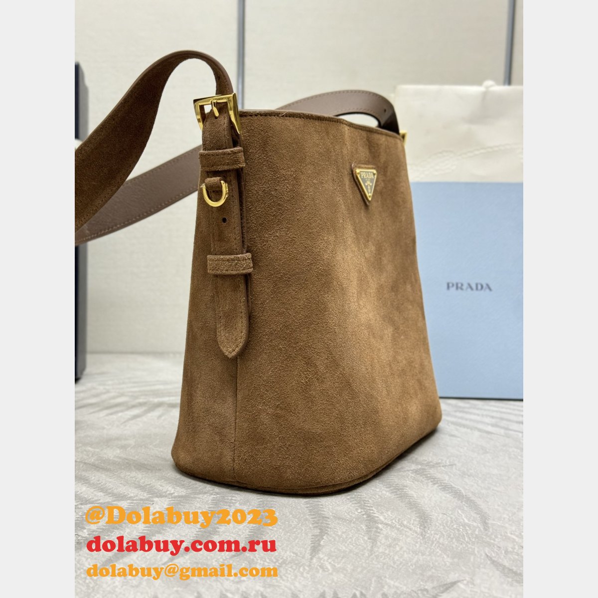 Top Quality Prada Suede Leather Mini Bucket Bag