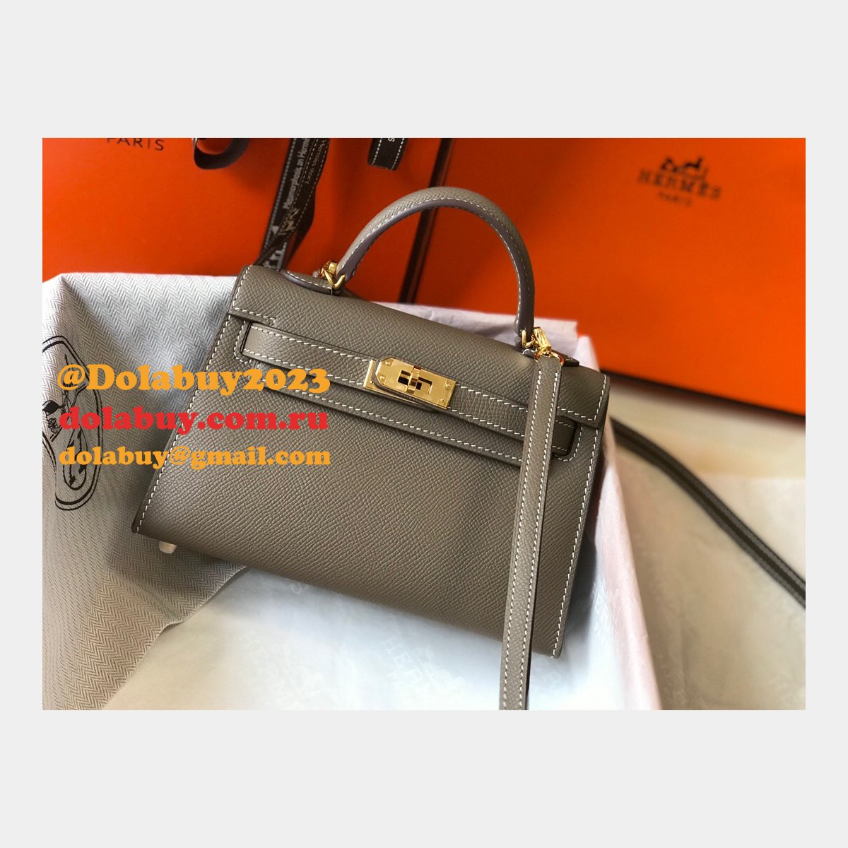 Replica Hermes Mini Kelly Epsom leather Earthy Gray Bags