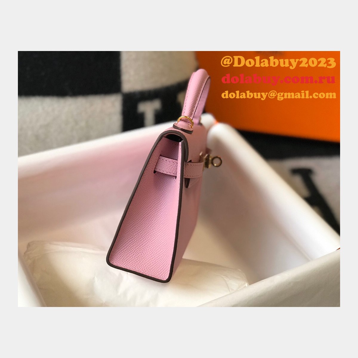 Hermes Outlet 1:1 Replica Mini Kelly Pink Handbags