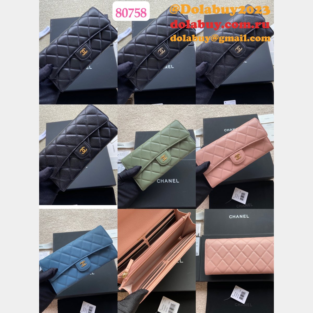Best CC Leather Chevron Flap Long Wallet A80758