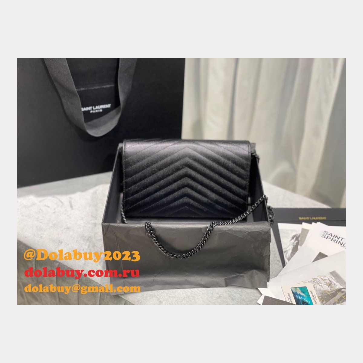 Top Sales Replica Saint Laurent 377828 Matelasse Chain Wallet Cassandre