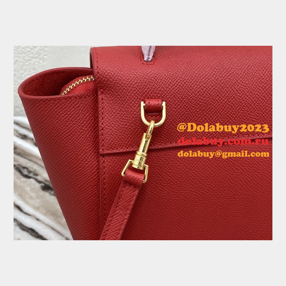 Celine cheap nano belt red bag in grained calfskin