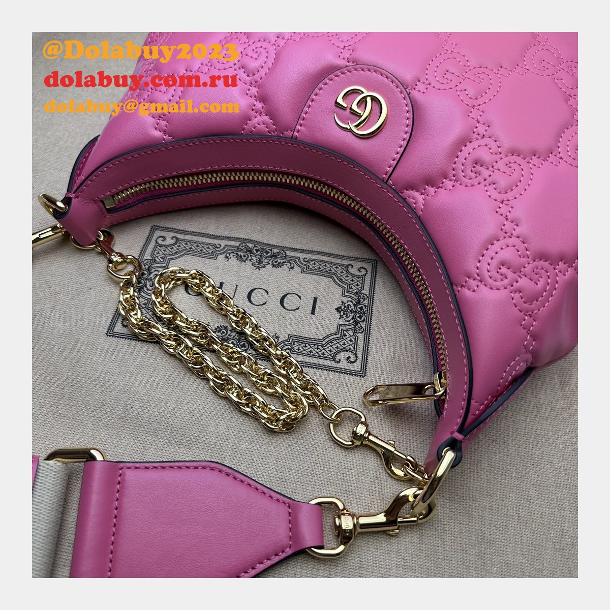 G*u*i replica 739709 gg matelassé duplicate shoulder pink bag