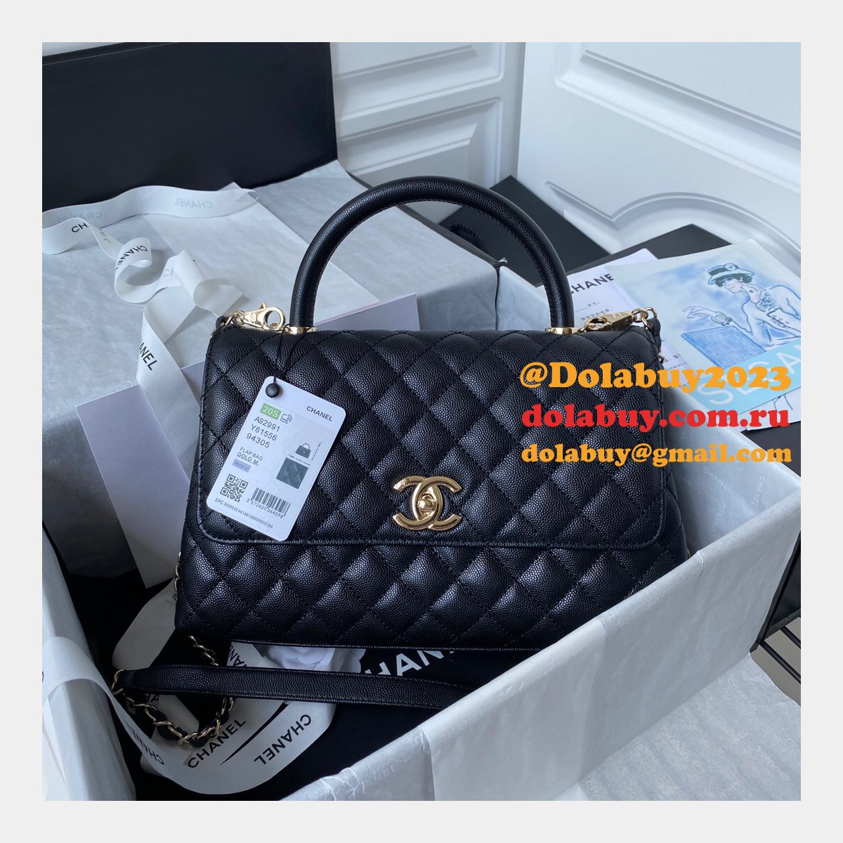 Luxury CC coco handle bag 92991 caviar leather 29cm